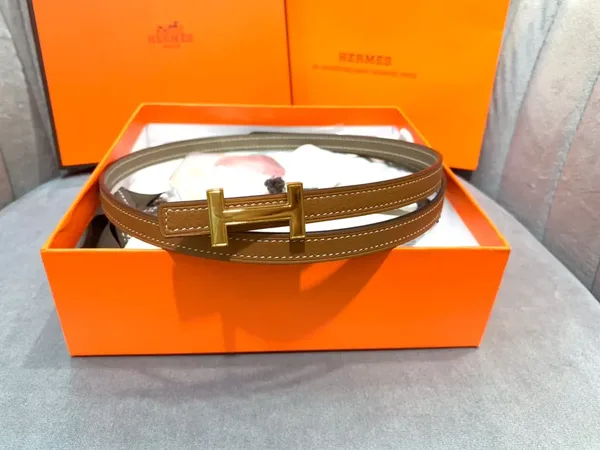 Hermès Tan/Grey Reversible Belt with Gold-Tone Slim H Buckle product view 2