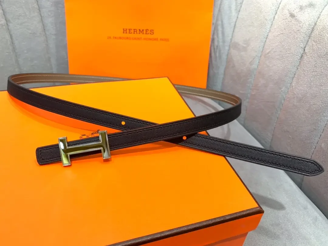 Hermès Taupe/Black Reversible Belt with Silver-Tone Slim H Buckle product view 1