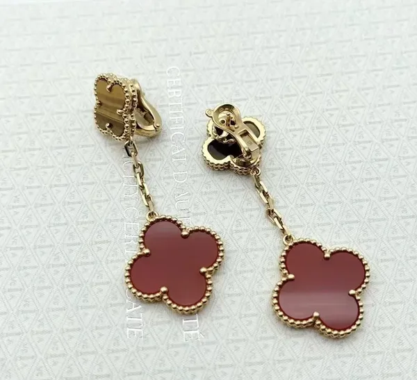 Van Cleef  Arpels Alhambra Brown and Red Two-Motif Gold-Tone Drop Earrings product view 5