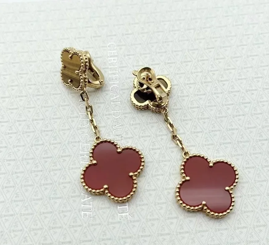 Van Cleef  Arpels Alhambra Brown and Red Two-Motif Gold-Tone Drop Earrings product view 5