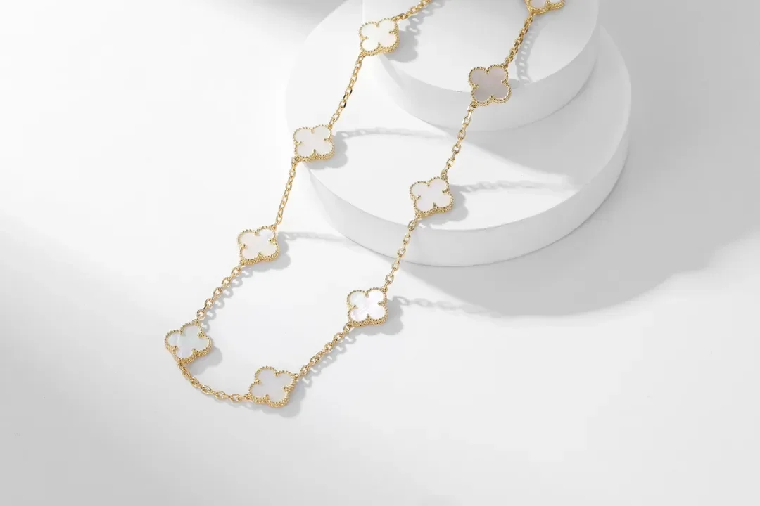 Van Cleef  Arpels Alhambra White Ten-Motif Gold-Tone Necklace product view 3
