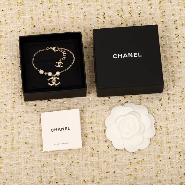 Chanel Black Bead Pearl-Effect CC Chain Bracelet Gold-Tone product view 3