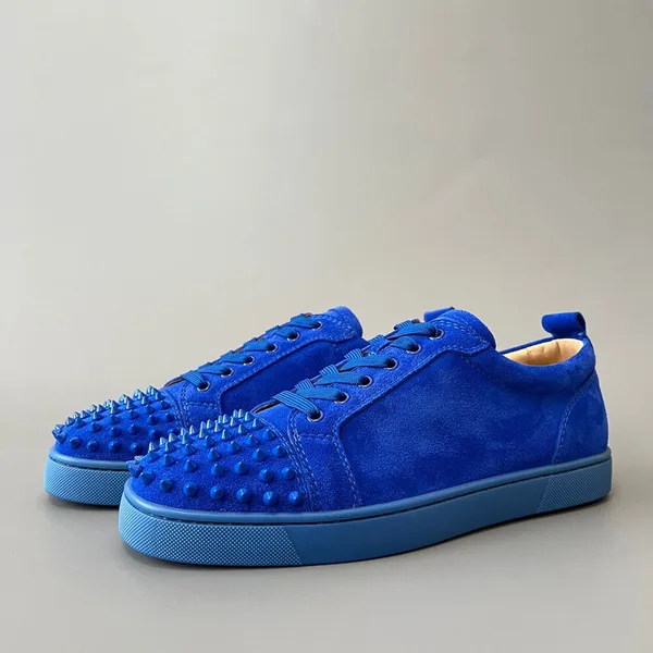 Christian Louboutin Louis Junior Spikes Suede-Effect Sneakers Blue product view 2