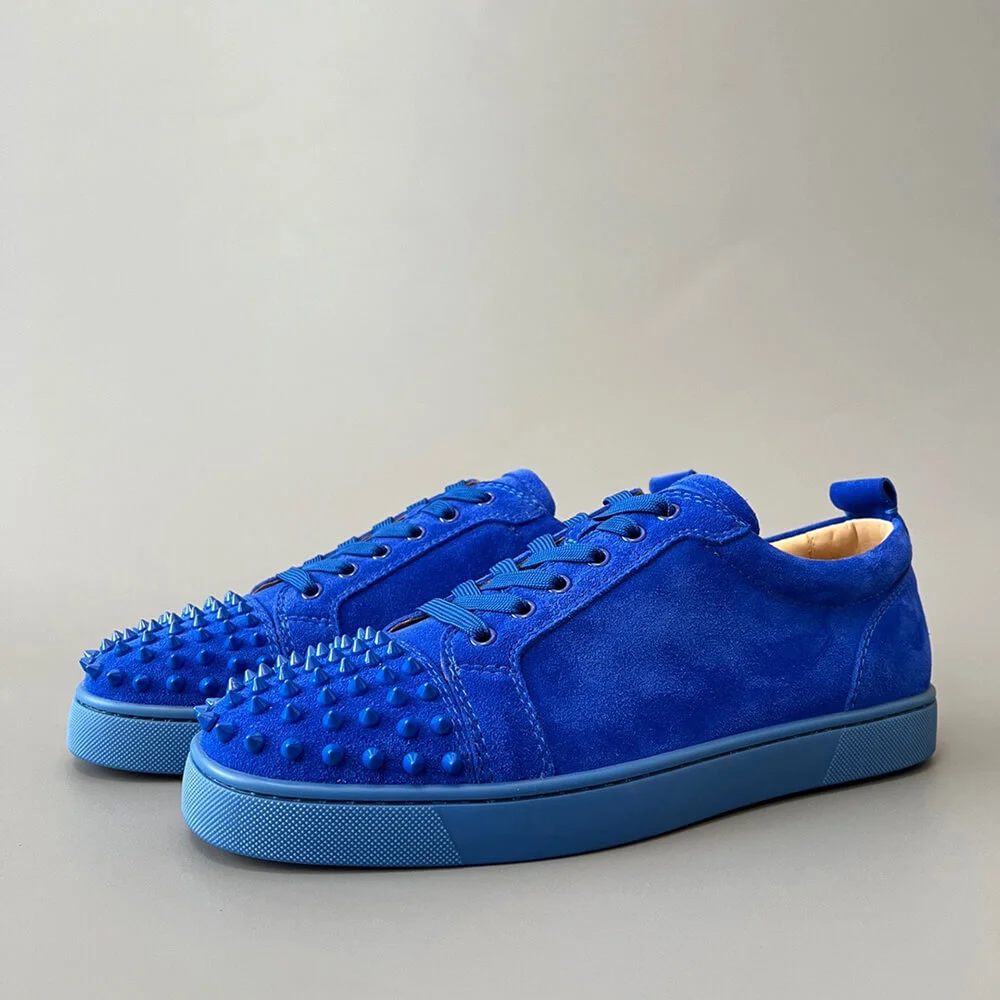 Christian Louboutin Louis Junior Spikes Suede-Effect Sneakers Blue product view 2
