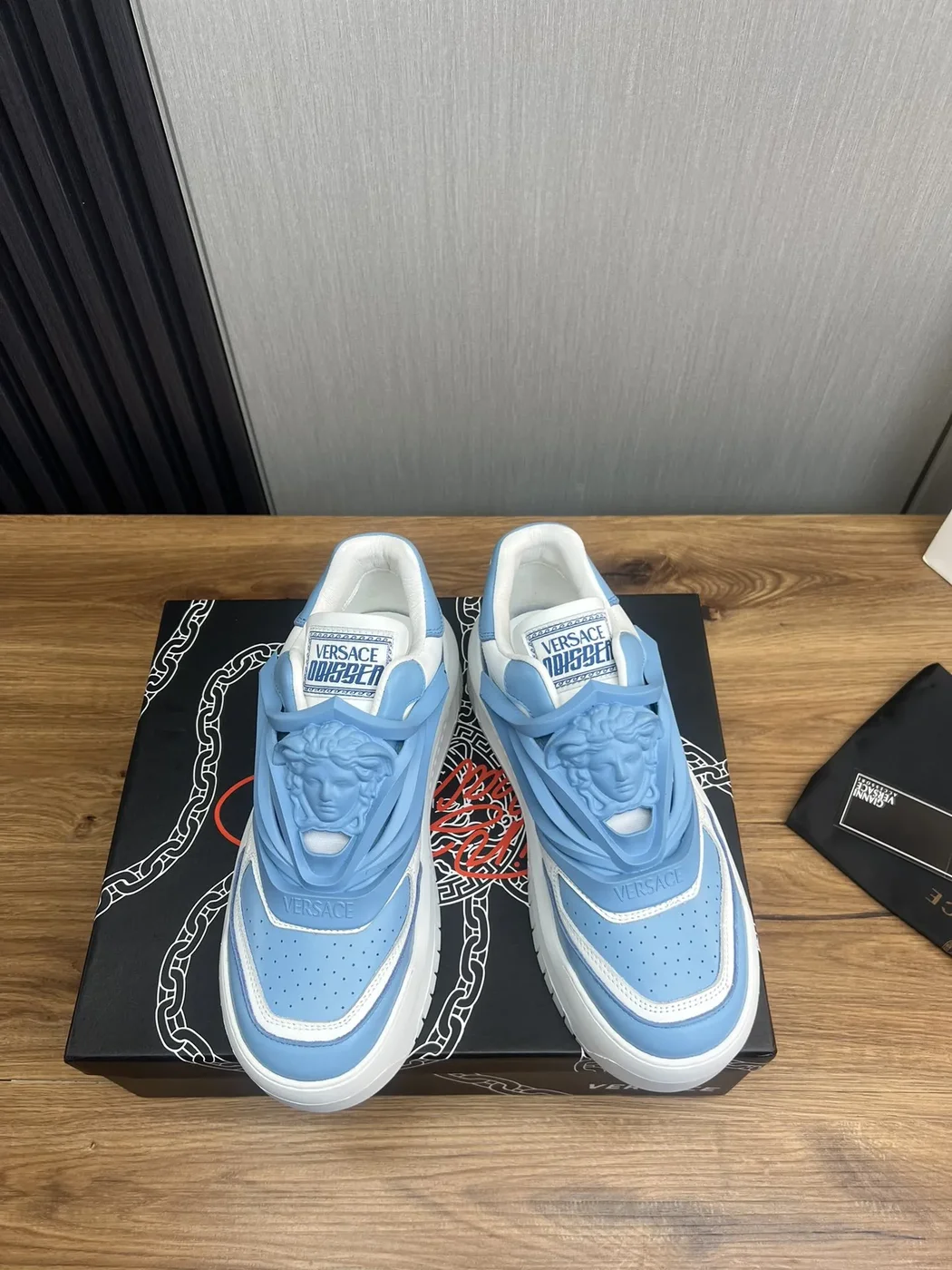 Versace Blue  White Leather Sneakers product view 2