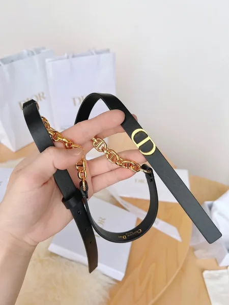 Dior Caro 15MM Belt in Black Calfskin and Chain product view 7