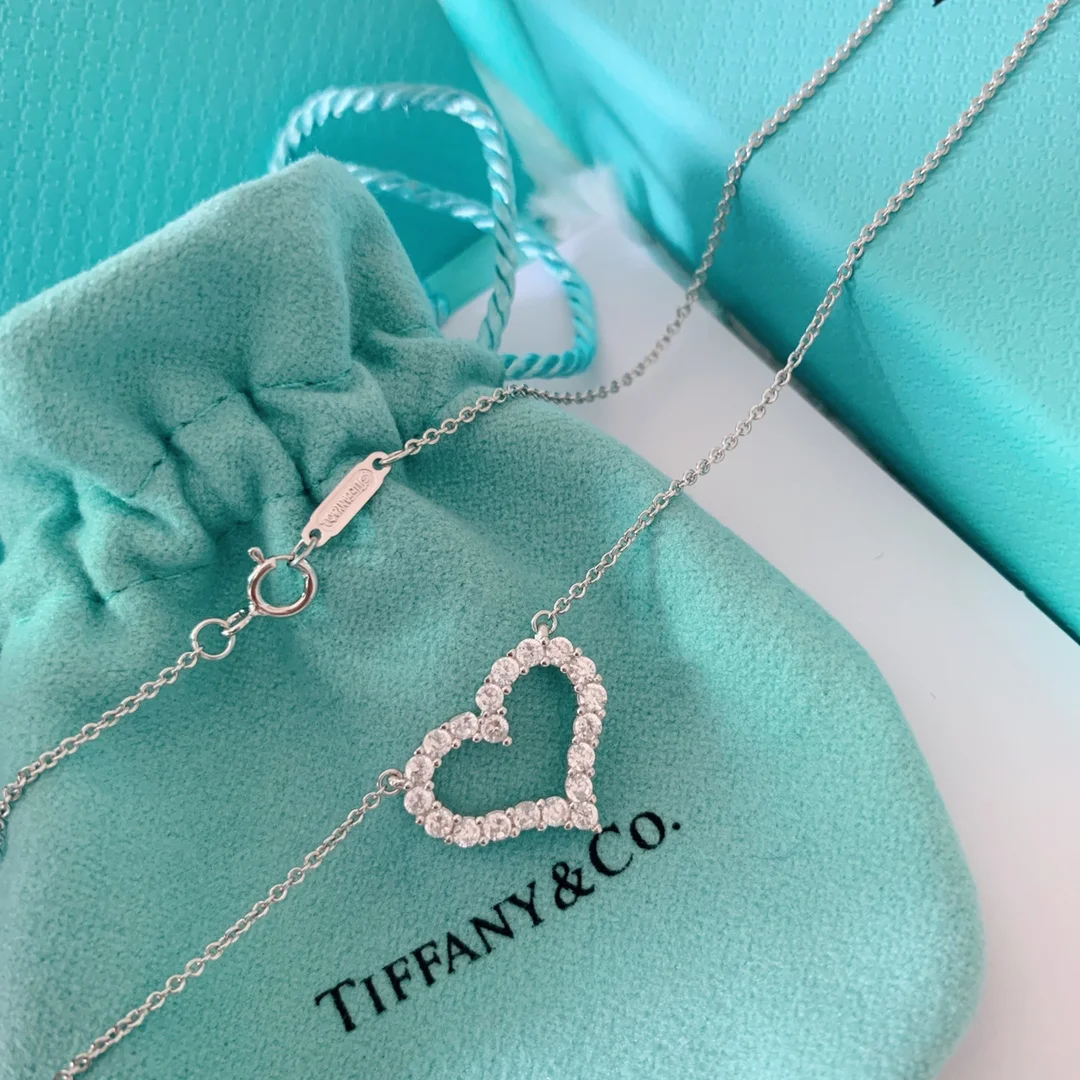 Tiffany  Co. Medium Pavé-Effect Open Heart Necklace Silver-Tone product view 3