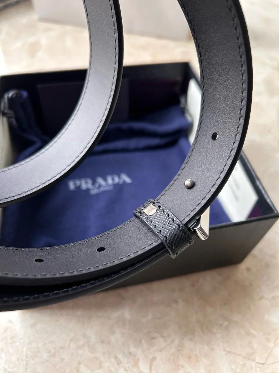 Prada Triangular Buckle Belt 30MM in Black Saffiano Leather product view 6