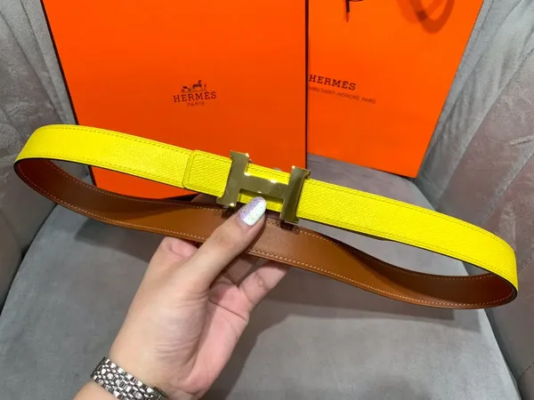 Hermès Yellow/Brown Reversible Belt with Gold-Tone Wide H Buckle product view 5
