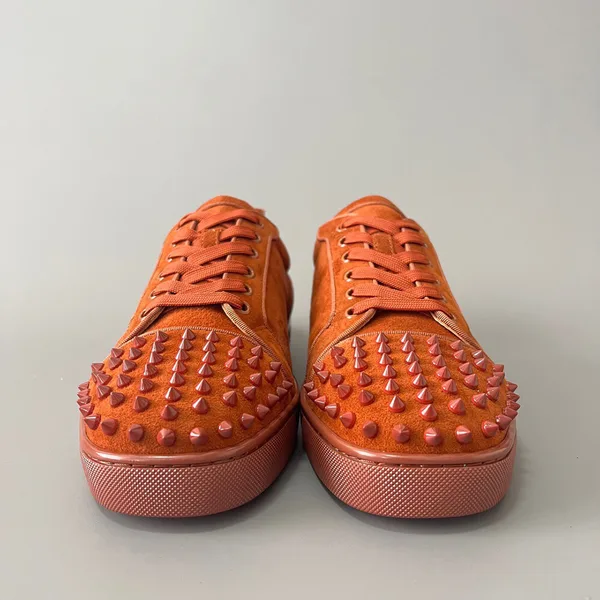 Christian Louboutin Louis Junior Spikes Suede-Effect Sneakers Rust product view 3