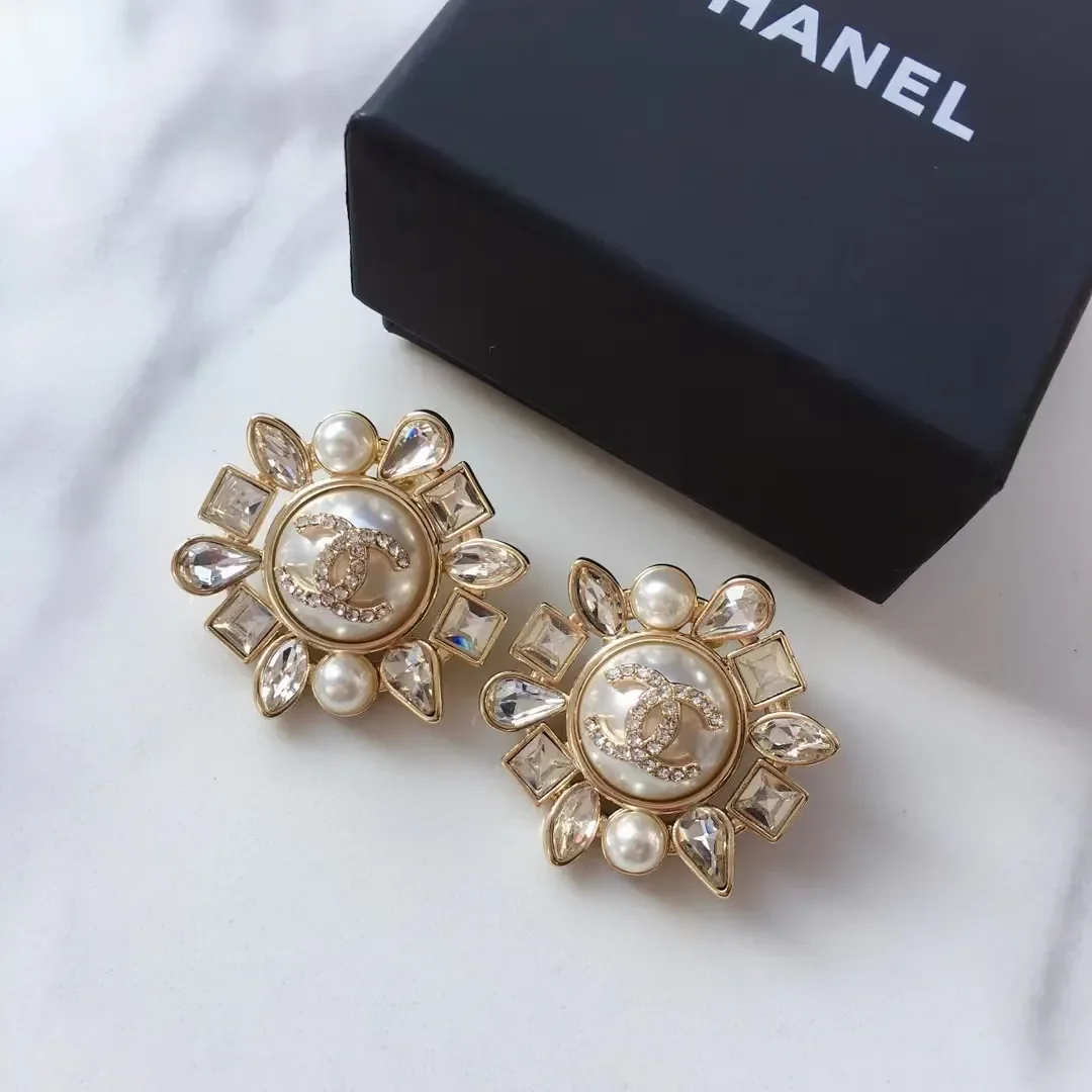 Chanel Pearl-Effect Floral Stud Earrings Gold-Tone product view 1
