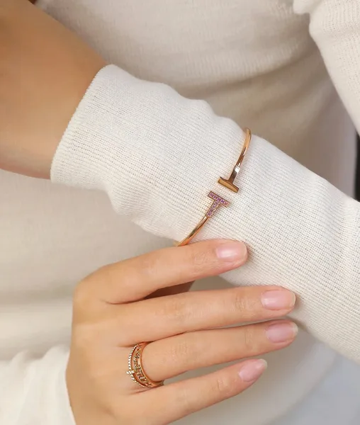 Tiffany  Co. Double T Pink Pavé-Effect Bangle Rose-Tone product view 6