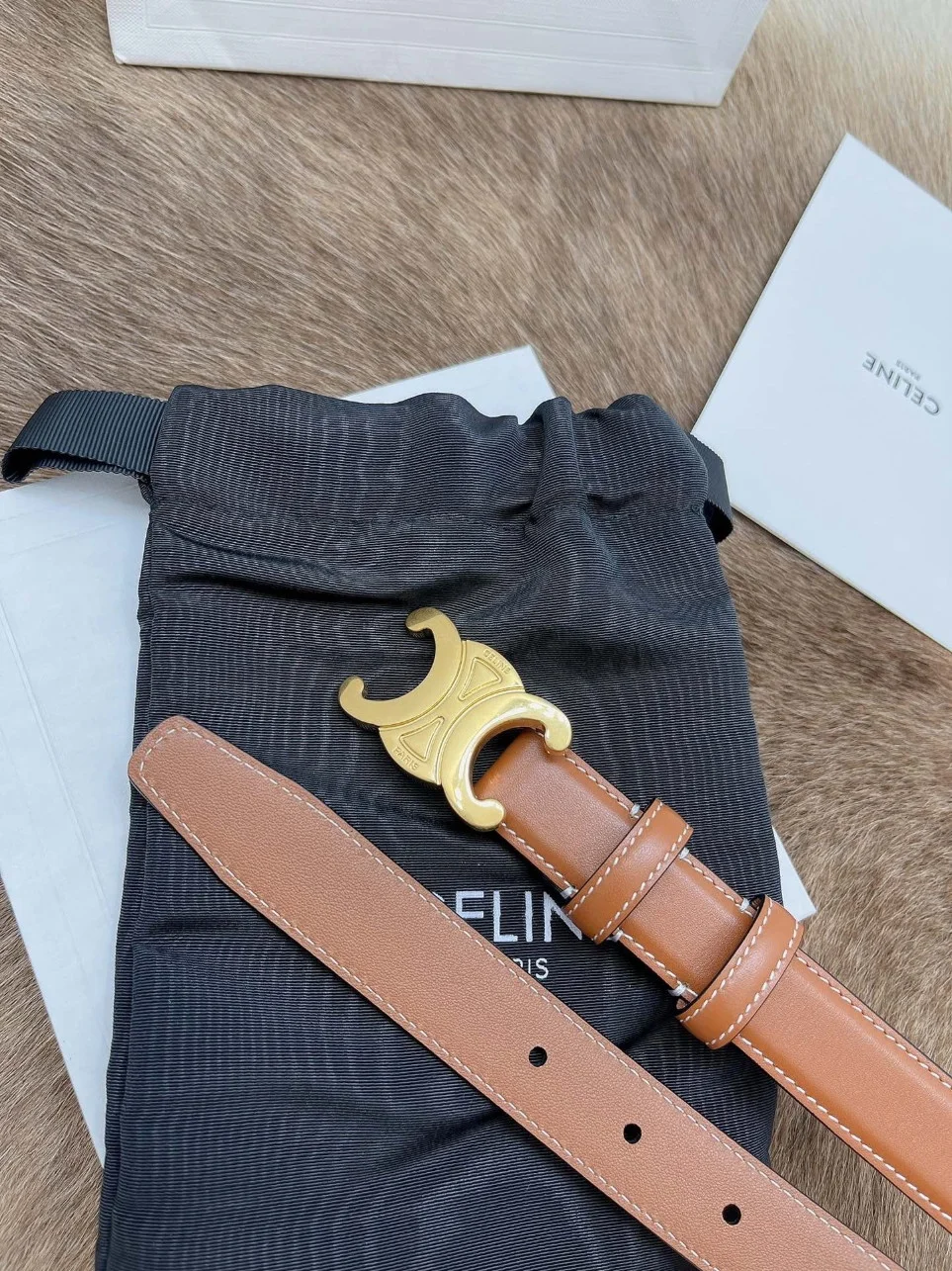 Celine Medium Triomphe Belt 25MM in Brown Calfskin product view 4