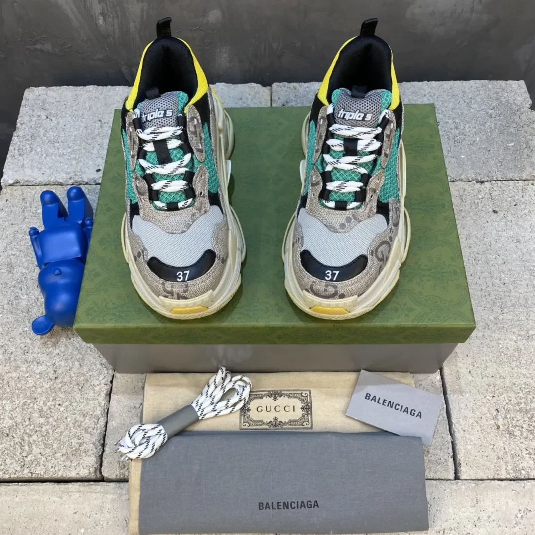 Gucci Balenciaga Triple S Beige Green Yellow Sneaker product view 2