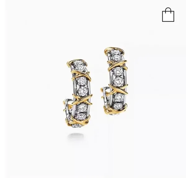 Tiffany  Co. Edge Cross Pavé-Effect Hoop Earrings Two-Tone product view 2