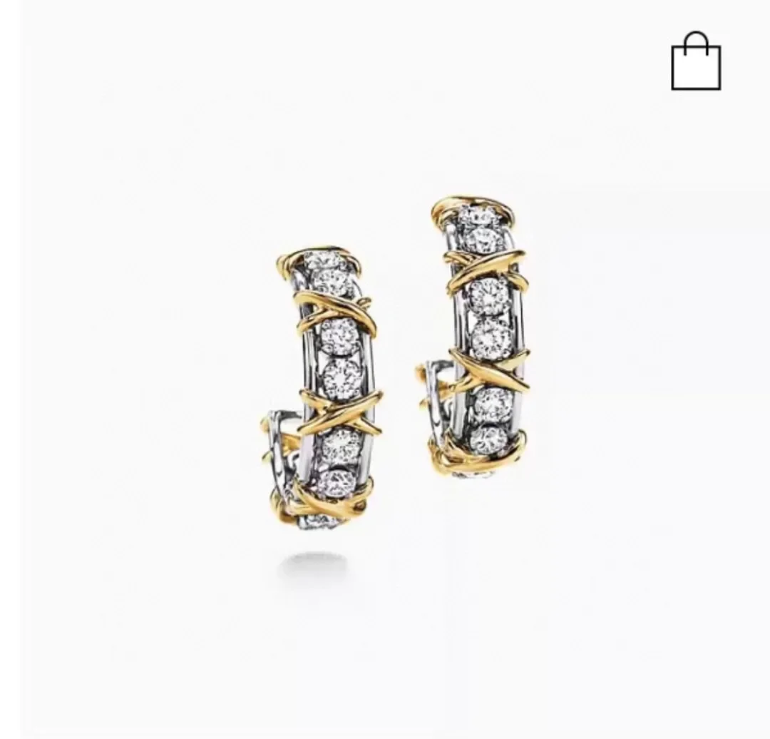 Tiffany  Co. Edge Cross Pavé-Effect Hoop Earrings Two-Tone product view 2