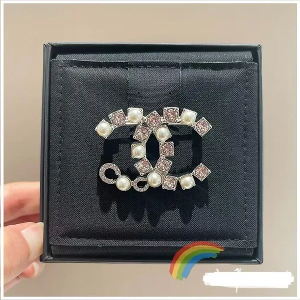 Chanel Rhinestone Pearl-Effect CC Brooch Silver-Tone product view 3