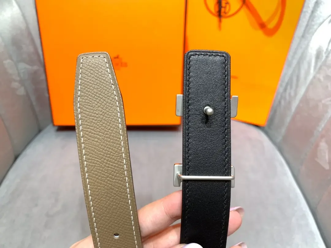 Hermès Taupe/Black Reversible Belt with Gold-Tone Wide H Buckle product view 7
