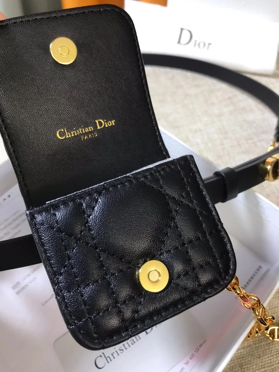 Dior Caro 15MM Belt with Removable Pouch in Black Calfskin product view 4