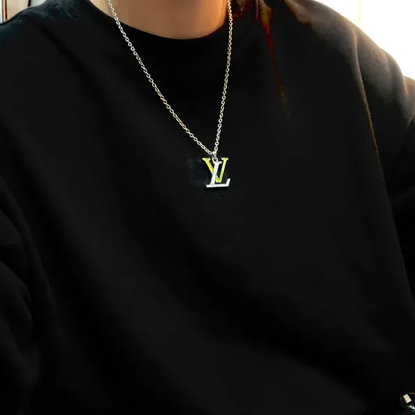 Louis Vuitton Enamel LV Monogram Pendant Necklace White Yellow and Silver-Tone product view 6