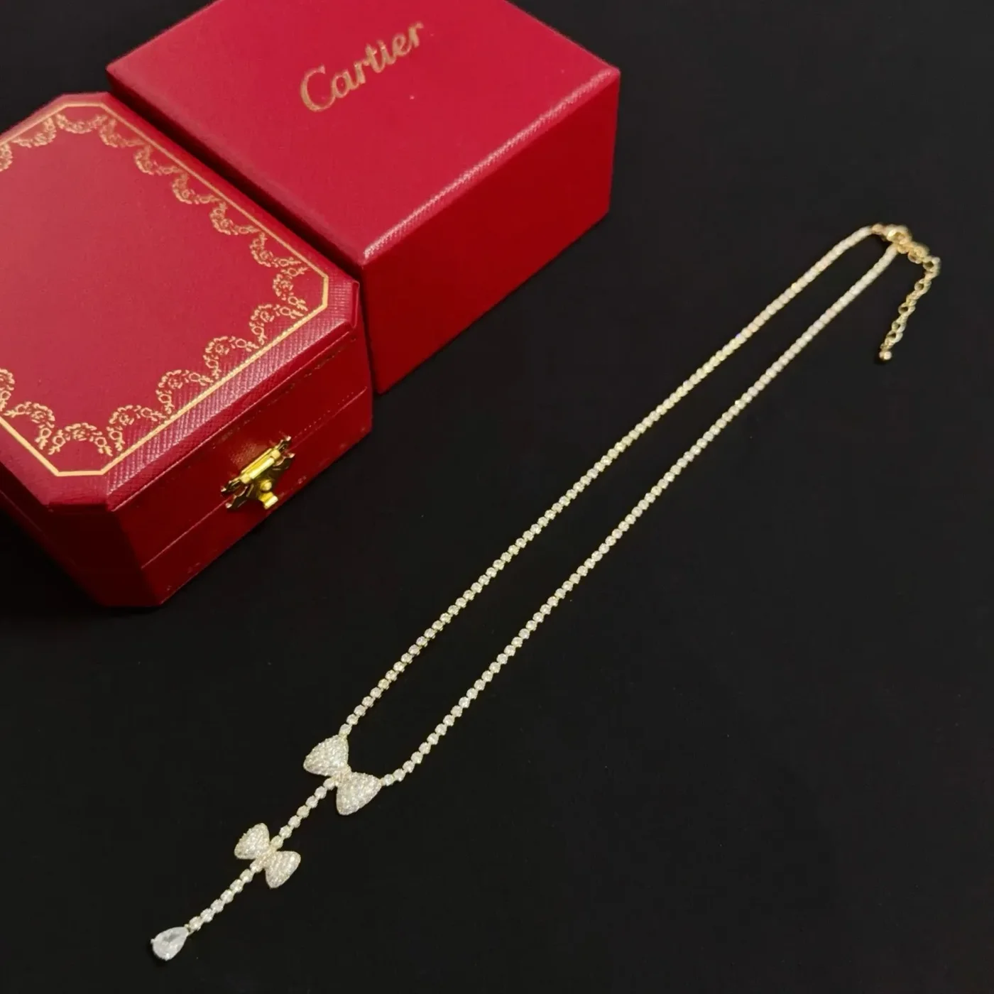Cartier Gold-Tone Bow and Teardrop Pendant Necklace product view 5