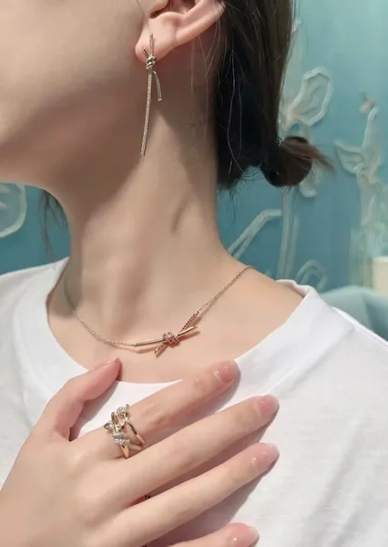 Tiffany  Co. Knot Pink Pavé-Effect Pendant Necklace Rose-Tone product view 6