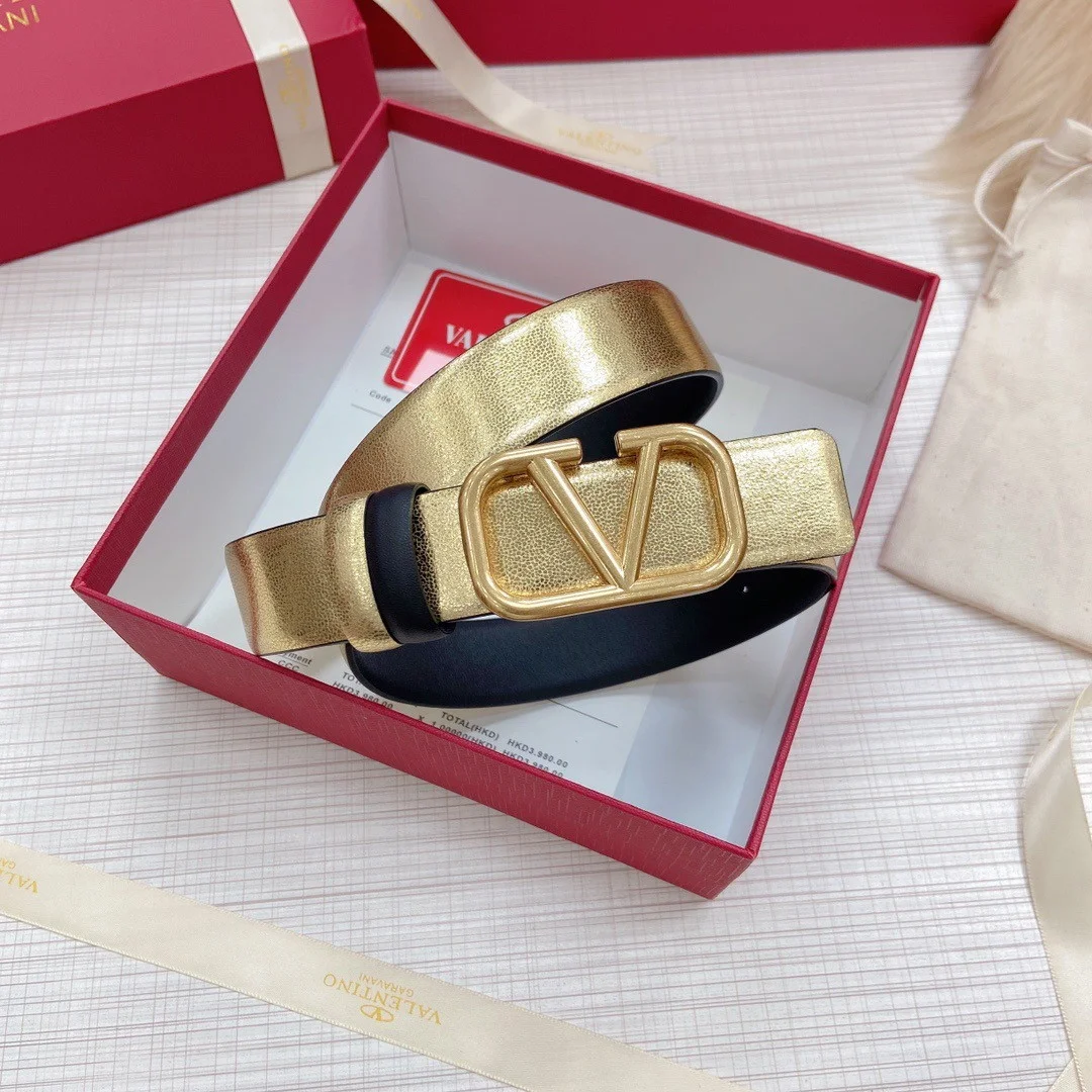 Valentino VLogo Reversible Belt 30mm in Black and Gold Metallic Calfskin product view 3