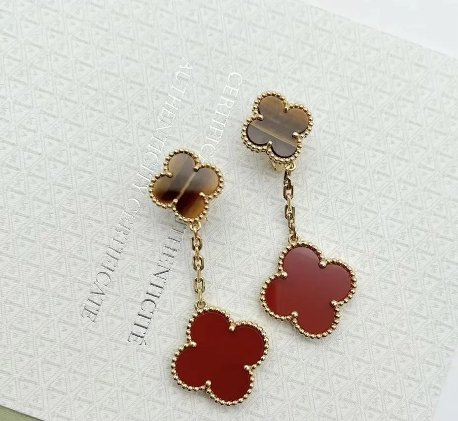 Van Cleef  Arpels Alhambra Brown and Red Two-Motif Gold-Tone Drop Earrings product view 4