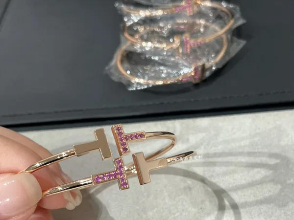 Tiffany  Co. Double T Pink Pavé-Effect Bangle Rose-Tone product view 3