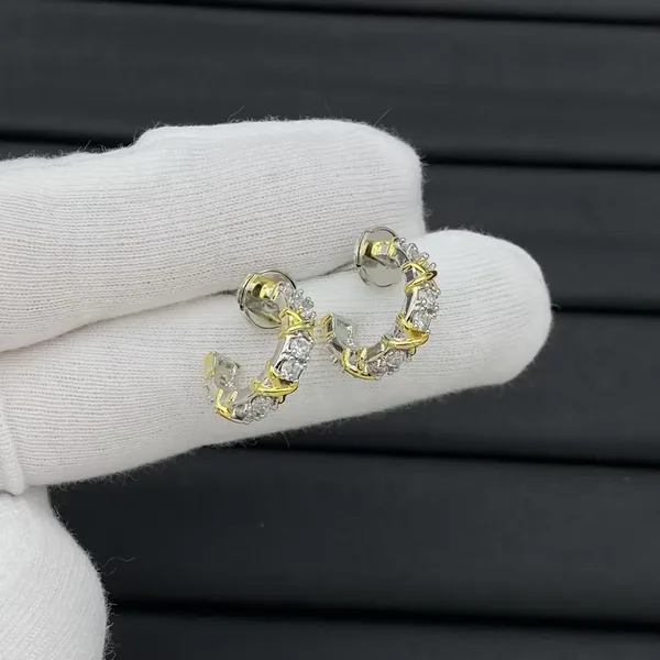 Tiffany  Co. Edge Cross Pavé-Effect Hoop Earrings Two-Tone product photo