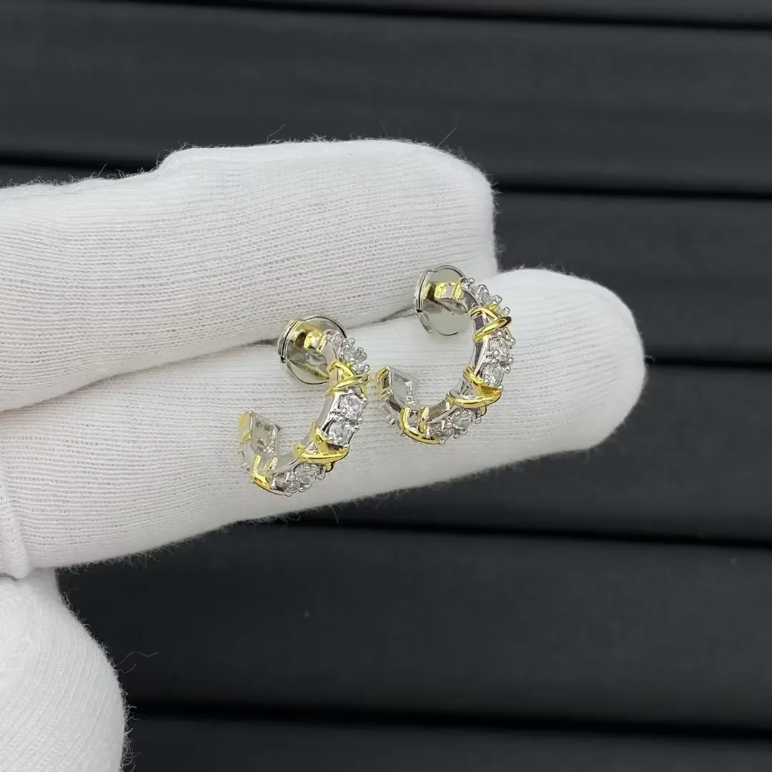 Tiffany  Co. Edge Cross Pavé-Effect Hoop Earrings Two-Tone product view 1