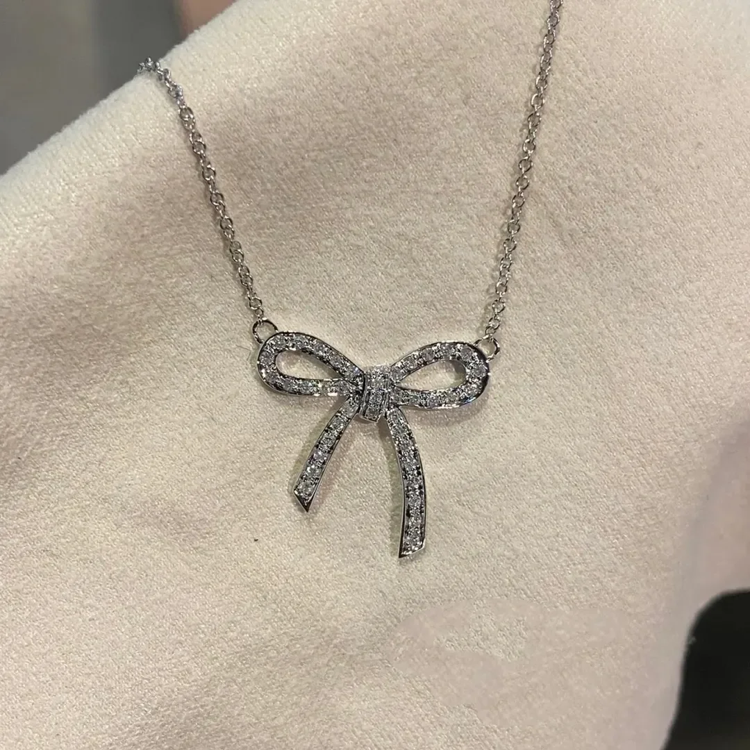 Tiffany  Co. Large Pavé-Effect Bow Necklace Silver-Tone product view 1