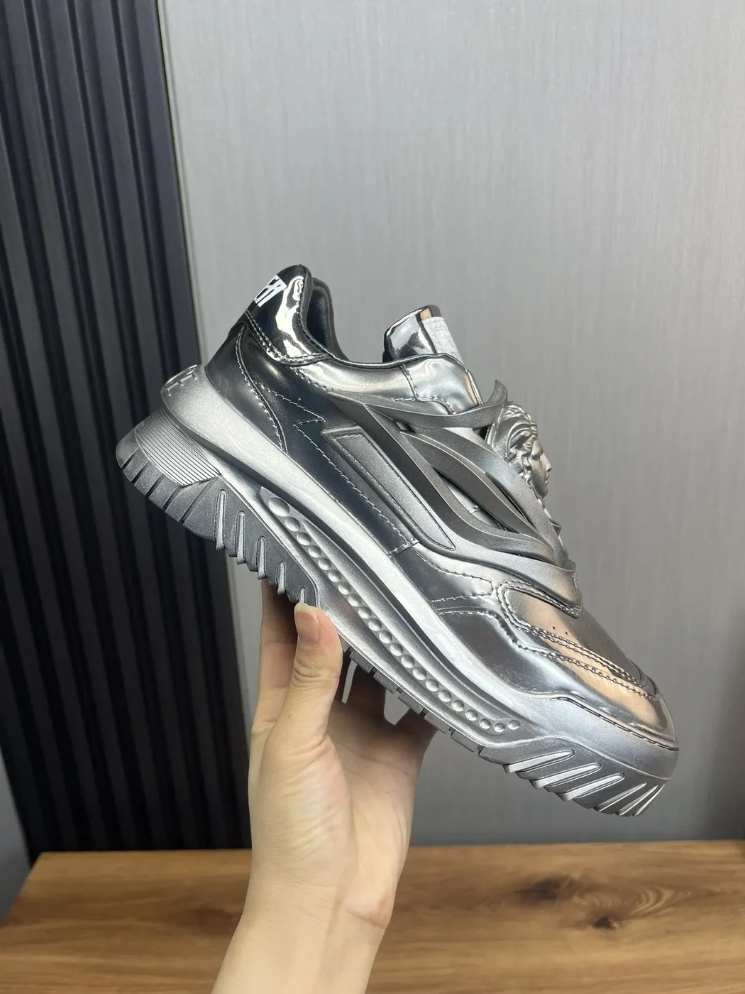 Versace Leather Sneakers Silver product view 4