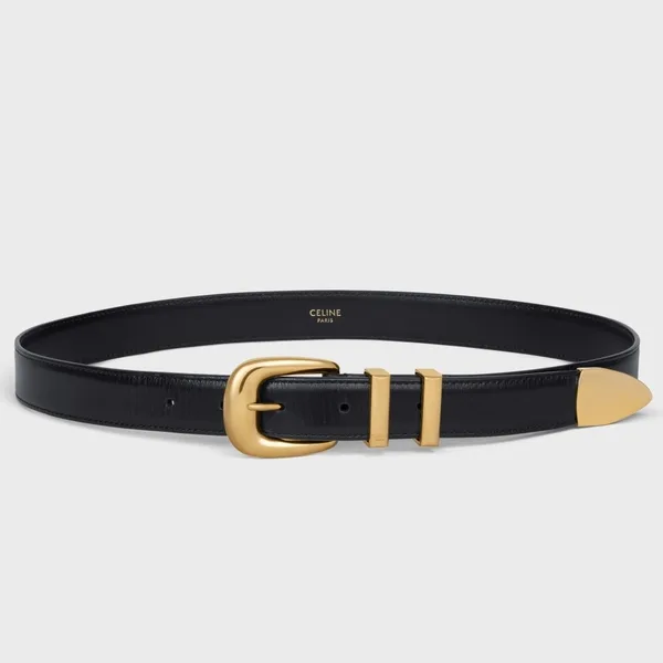 Celine Medium Western Belt 25mm — Black Calfskin with Gold-Tone Hardware product photo