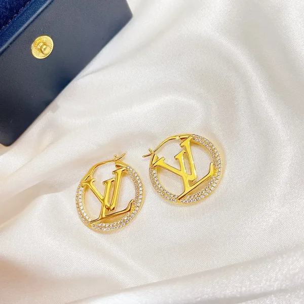 Louis Vuitton Round LV Monogram Hoop Earrings Gold-Tone product view 4