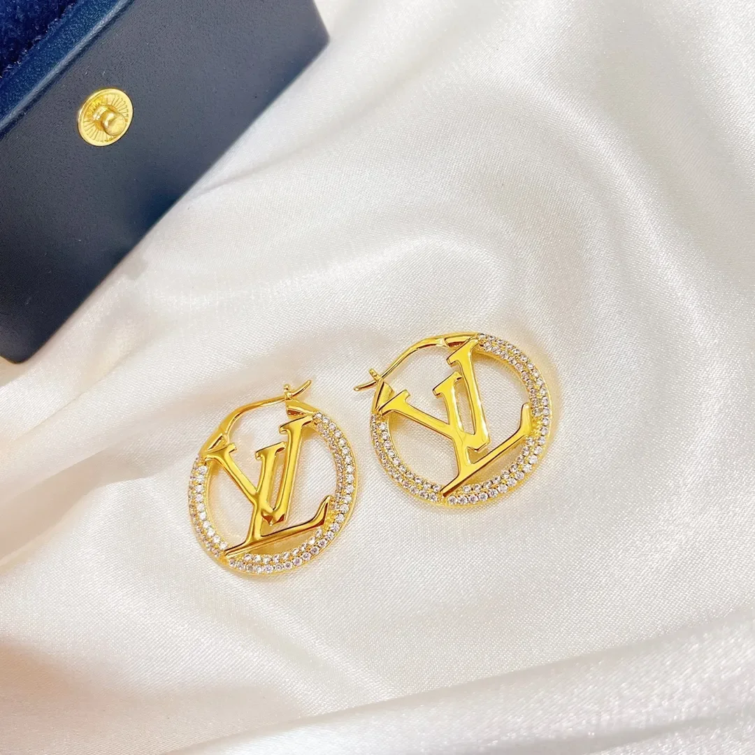 Louis Vuitton Round LV Monogram Hoop Earrings Gold-Tone product view 4