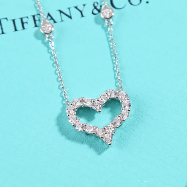 Tiffany  Co. Pavé-Effect Open Heart Necklace Silver-Tone product view 3