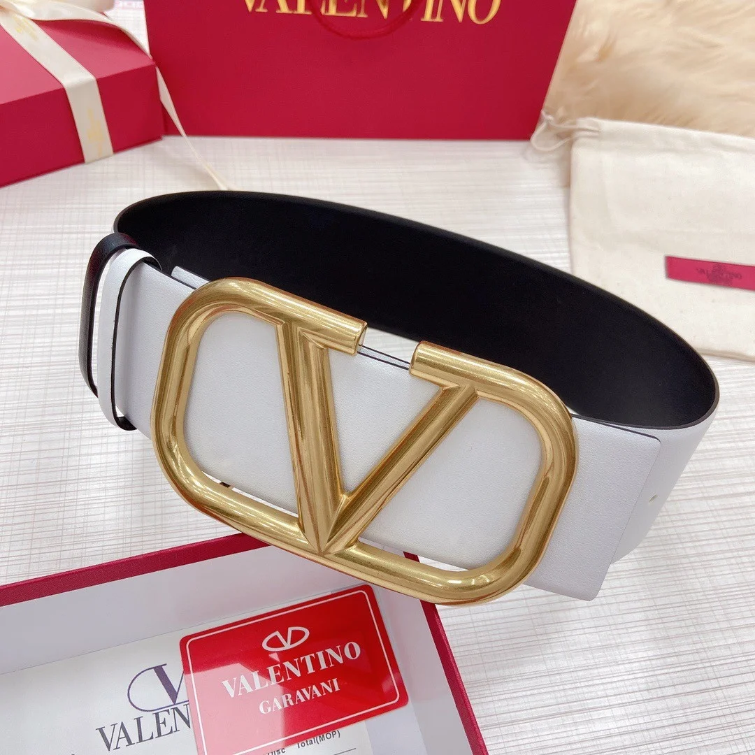 Valentino VLogo Reversible Belt 70mm in White and Black Calfskin product view 7