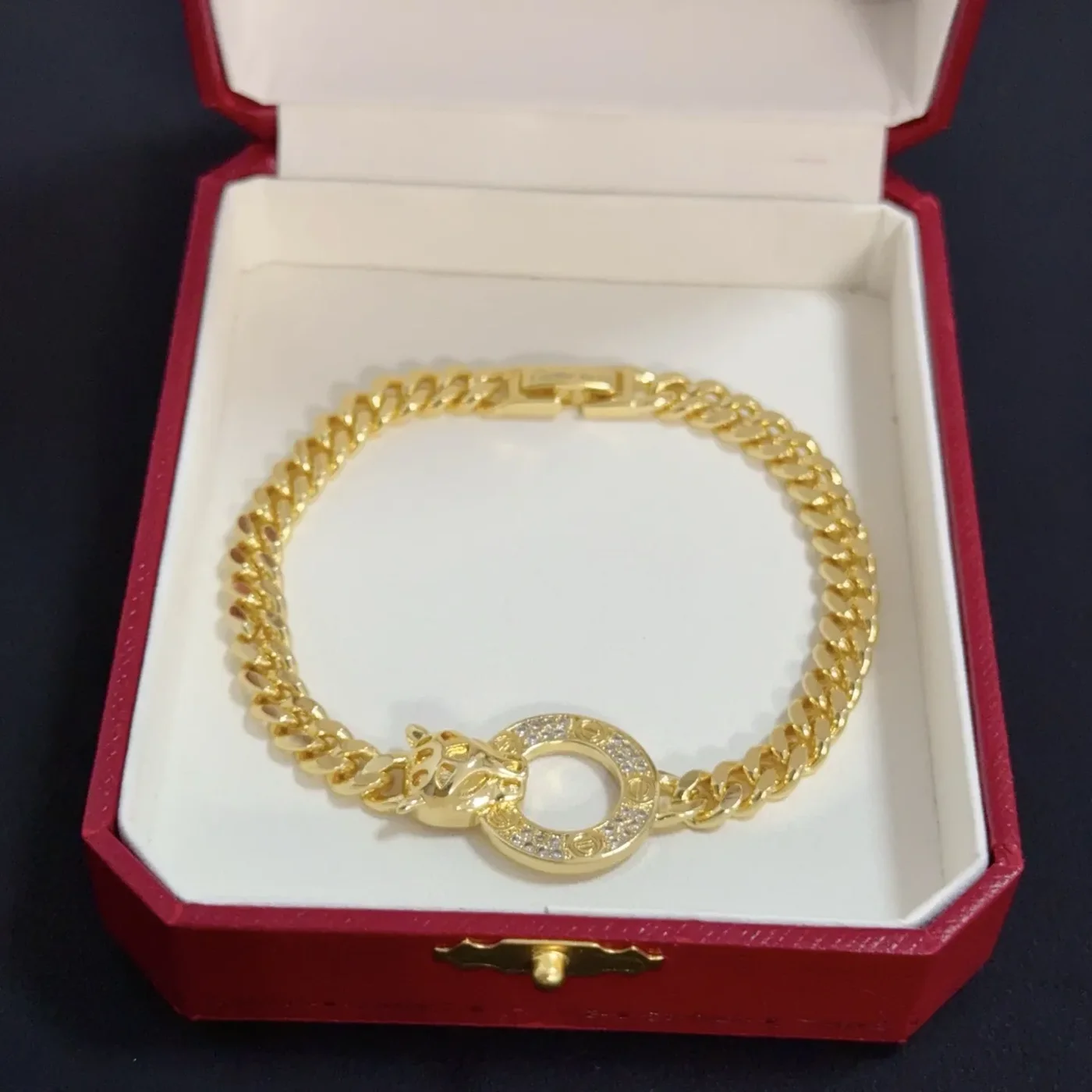 Cartier Gold-Tone Chain-Link Bracelet with Round Pave-Effect Clasp product view 3