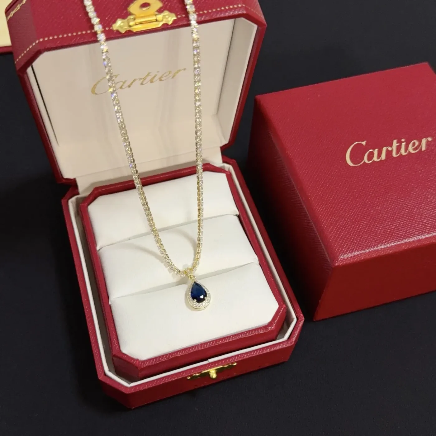 Cartier Blue Pear-Shaped Gold-Tone Pendant Necklace product view 1
