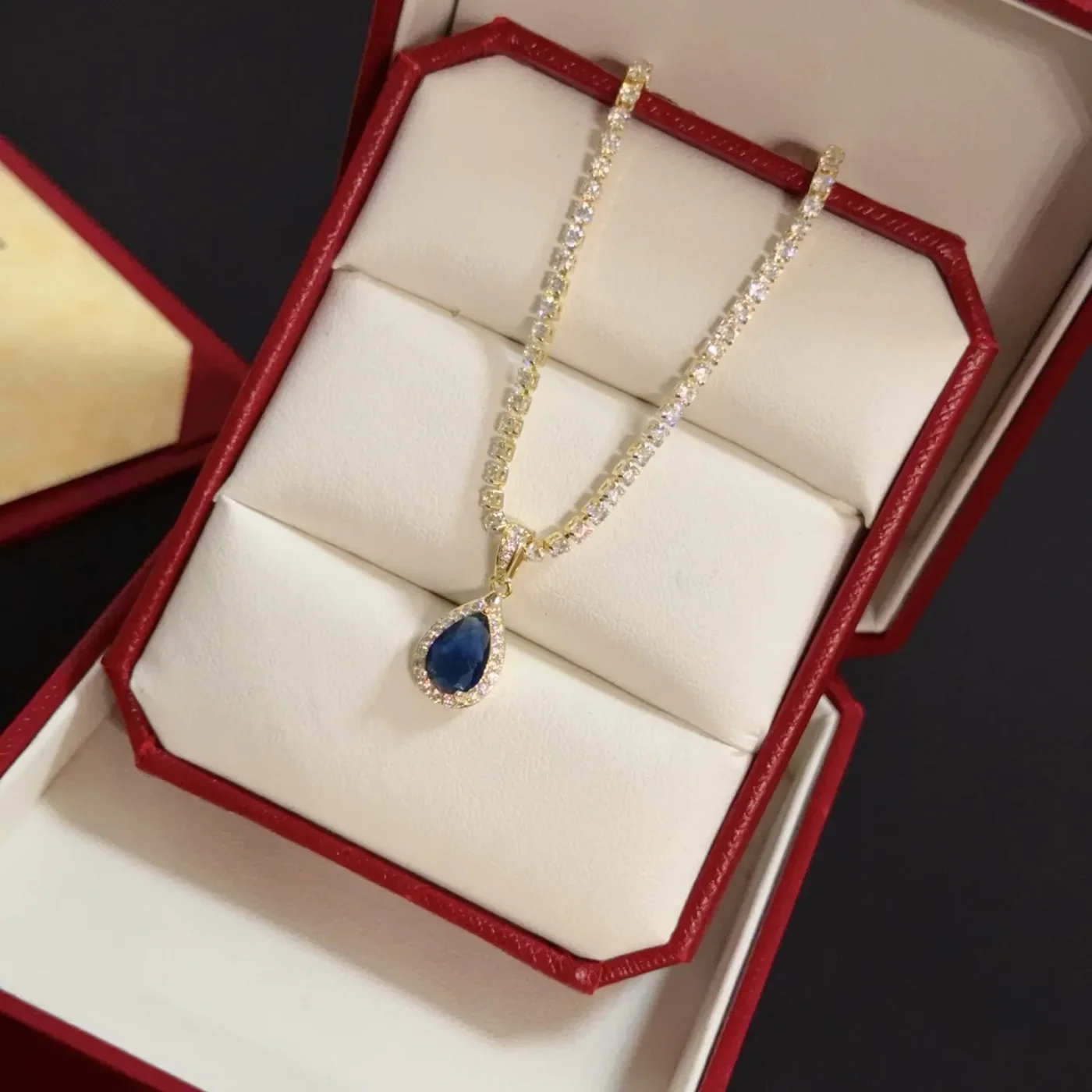 Cartier Blue Pear-Shaped Gold-Tone Pendant Necklace product view 2