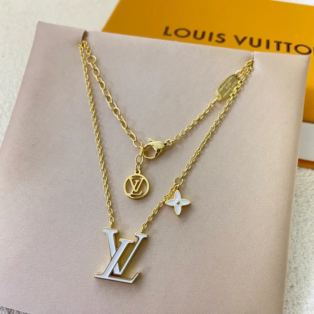 Louis Vuitton Star LV Enamel Pendant Necklace White and Gold-Tone product view 1
