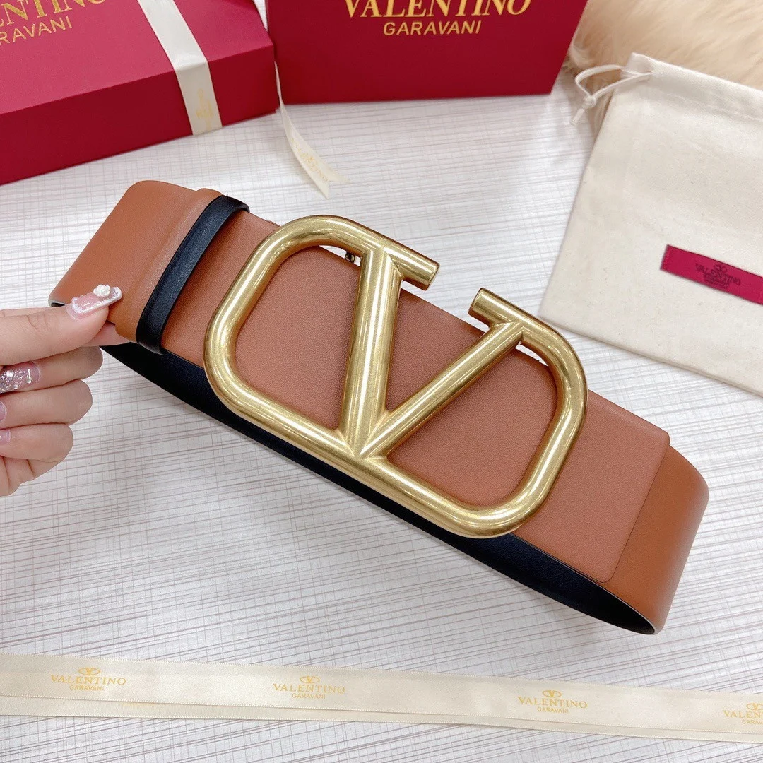 Valentino VLogo Reversible Belt 70mm in Brown and Black Calfskin product view 3