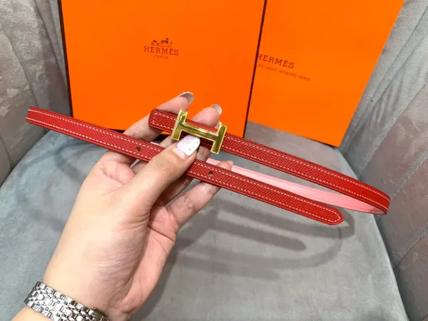 Hermès Pink/Red Reversible Belt with Gold-Tone Slim H Buckle product view 4