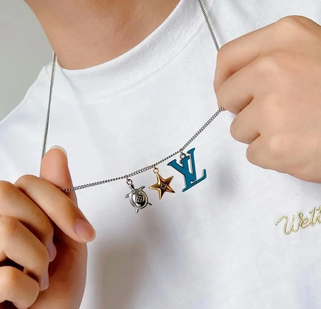 Louis Vuitton Turtle Star LV Charm Necklace Silver-Tone with Blue and Gold-Tone Charms product view 2