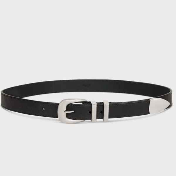Celine Medium Western Belt 25mm — Black Calfskin with Silver-Tone Hardware product photo