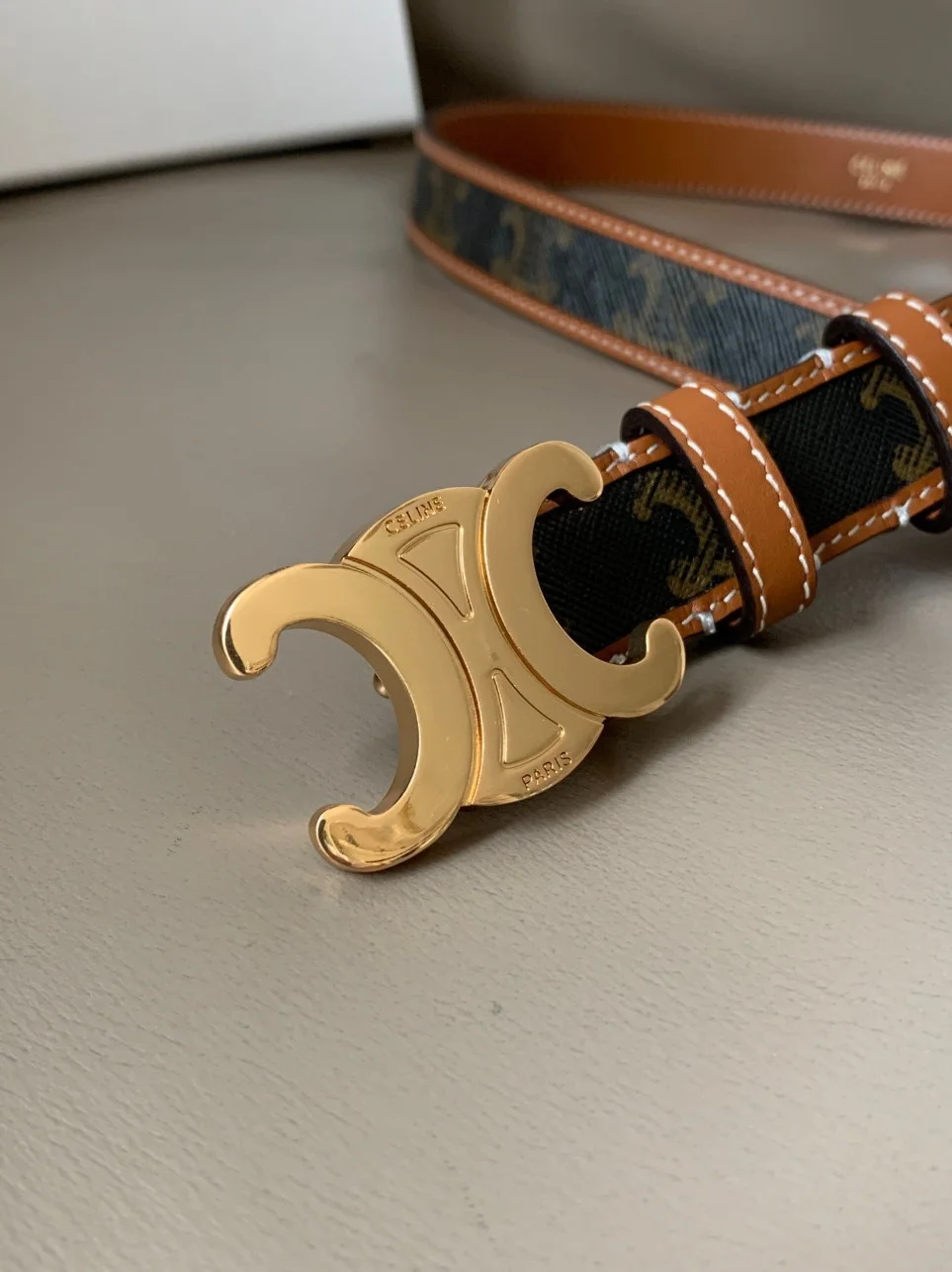 Celine Medium Triomphe Belt 25MM in Tan Triomphe Canvas product view 8