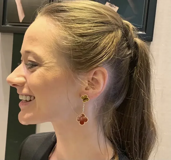 Van Cleef  Arpels Alhambra Brown and Red Two-Motif Gold-Tone Drop Earrings product view 7