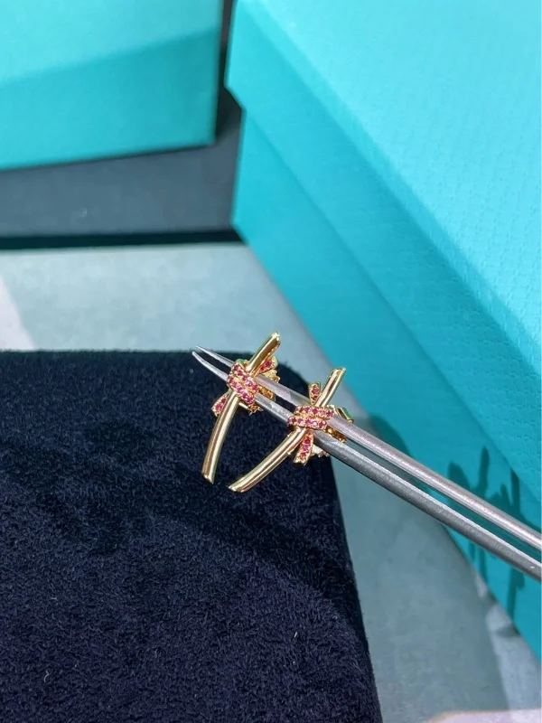 Tiffany  Co. Knot Pink Pavé-Effect Stud Earrings Rose-Tone product view 5
