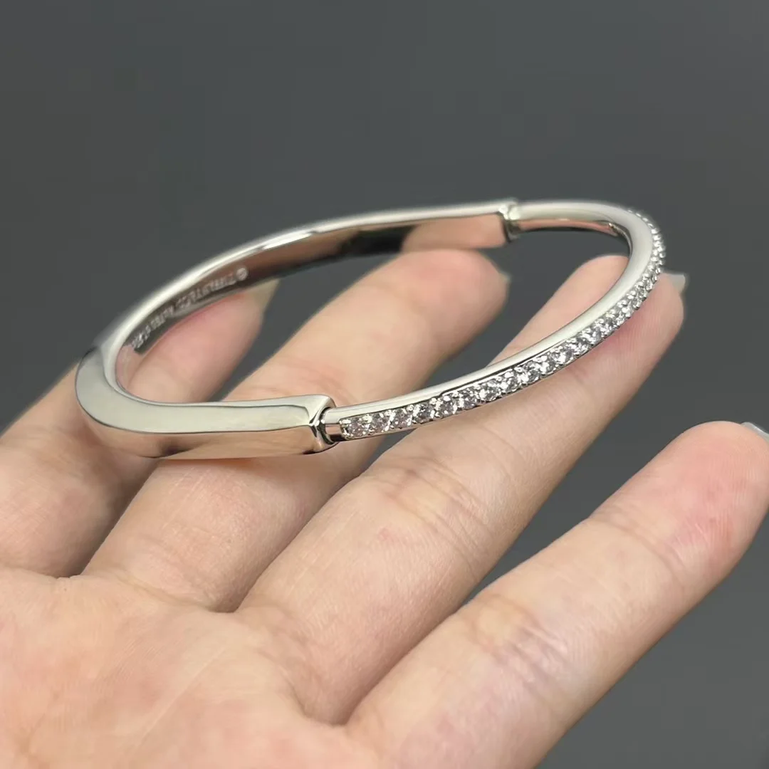 Tiffany  Co. Lock Half Pavé-Effect Hinged Bangle Silver-Tone product view 1